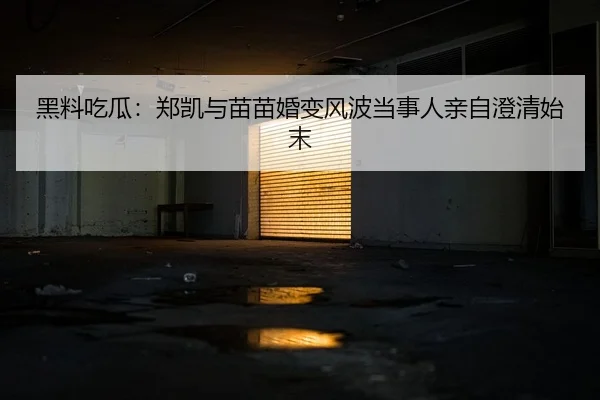 黑料吃瓜：郑凯与苗苗婚变风波当事人亲自澄清始末